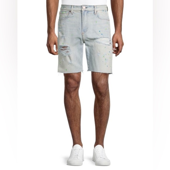 $240 Monfrère Size 30 Paint SplatterDistressed Raw Hem Denim Shorts NWT
